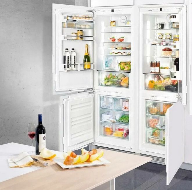 Встроенный холодильник с продуктами